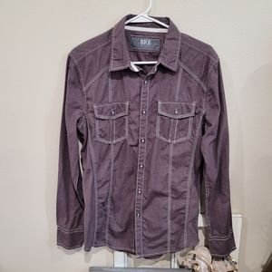 BKE mens Med Tailored Fit Brown button down contrast stitching western cowboy